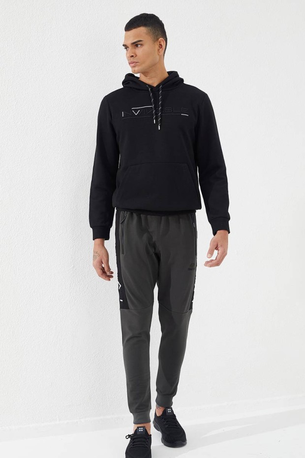 Invincible Side-Printed Khaki Men's Tracksuit Bottom