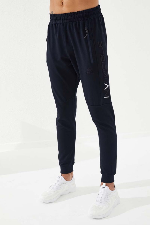 Invincible Side-Printed Navy Blue Men's Tracksuit Bottom