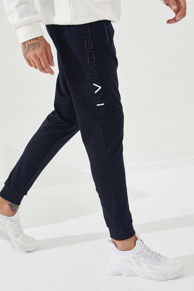 Invincible Side-Printed Navy Blue Men's Tracksuit Bottom