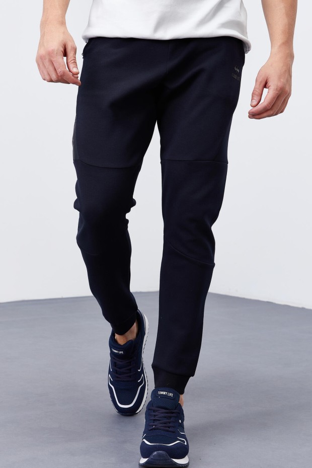 Tommy Life Reverse Zipper Navy Blue Men's Tracksuit Bottom