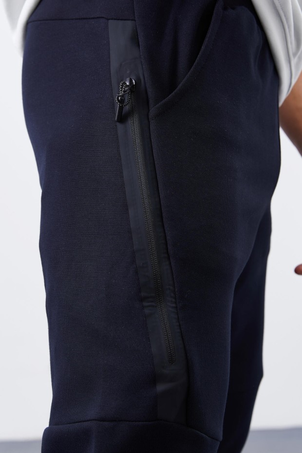 Tommy Life Reverse Zipper Navy Blue Men's Tracksuit Bottom