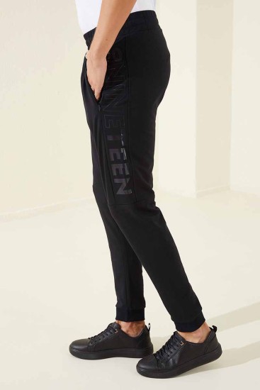 Tommy Life Nineteen Printed Navy Blue Foil Men's Tracksuit Bottom - Thumbnail