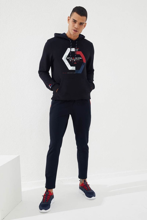 Pano Print Skinny Leg Navy Blue-Red Men's Tracksuit Bottom