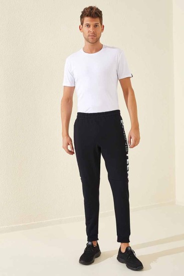 Tommy Life Nineteen Printed Navy Blue-White Men's Tracksuit Bottom - Thumbnail