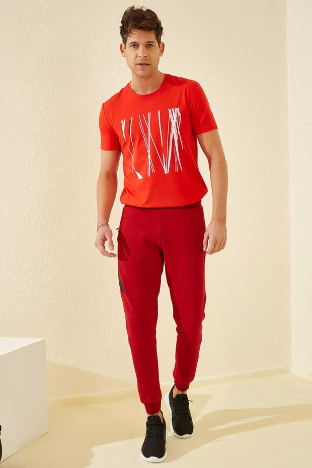 Tommy Life Reverse Zipper Red Men's Tracksuit Bottom