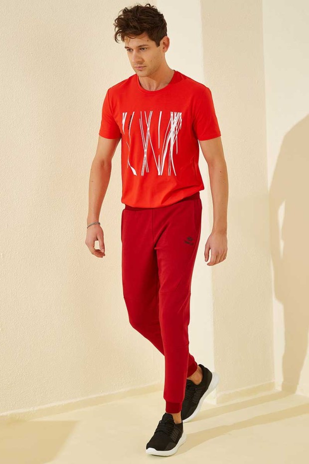 Tommy Life Reverse Zipper Red Men's Tracksuit Bottom