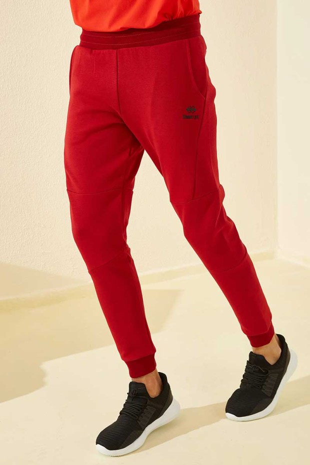 Tommy Life Reverse Zipper Red Men's Tracksuit Bottom