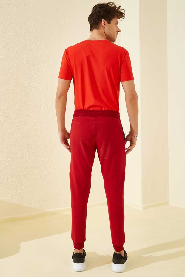 Tommy Life Reverse Zipper Red Men's Tracksuit Bottom