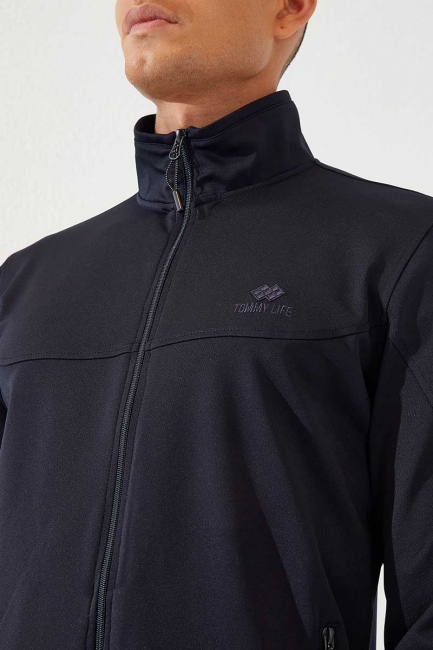 Classic Pocket Detailed Scuba Navy Blue Men's Tracksuit - Thumbnail