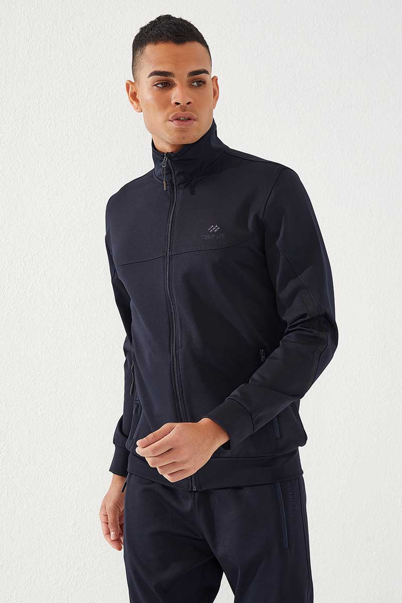 Classic Pocket Detailed Scuba Navy Blue Men's Tracksuit
