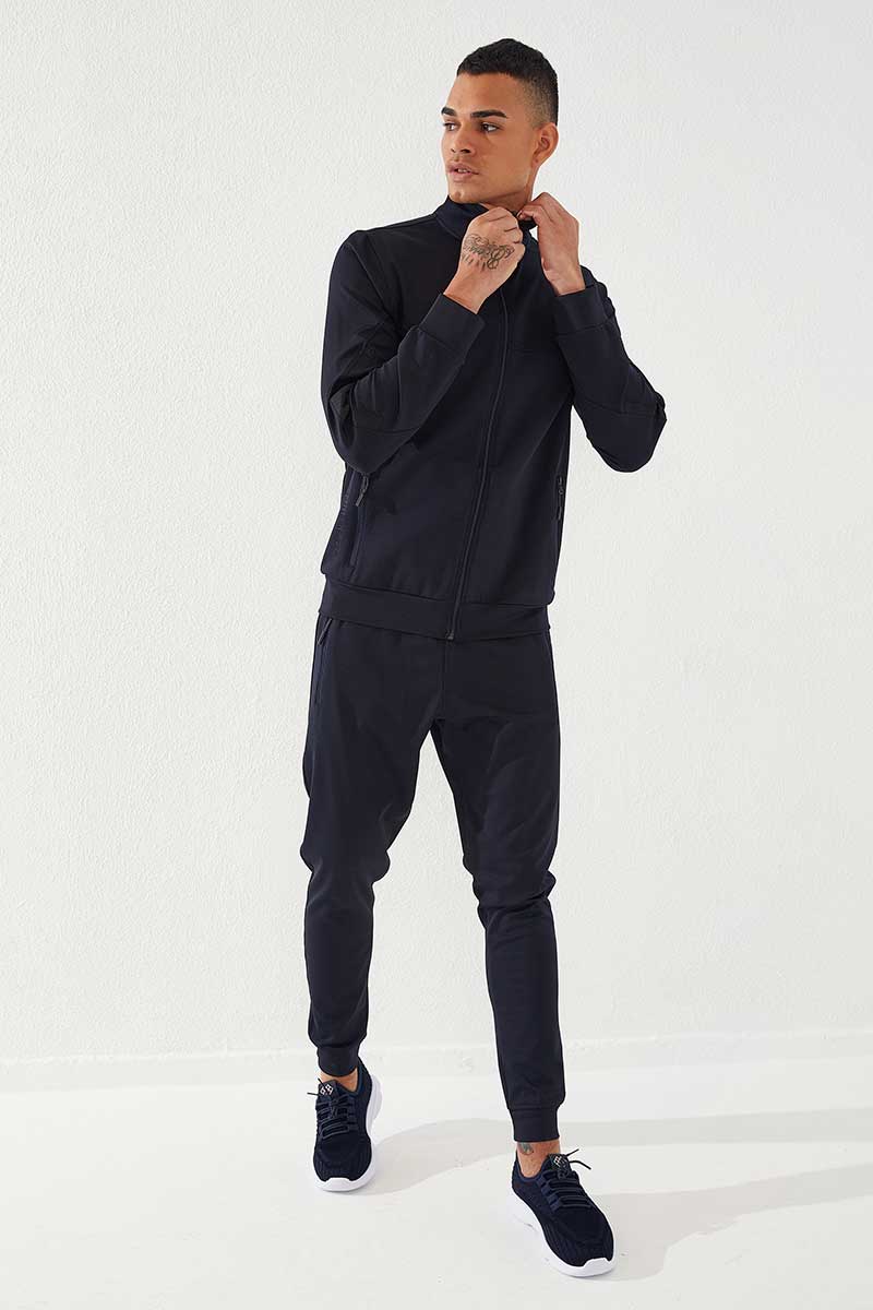 Classic Pocket Detailed Scuba Navy Blue Men's Tracksuit