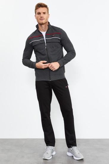 Tommy Life Stand Collar Striped Anthracite Melange-Black Men's Tracksuits 