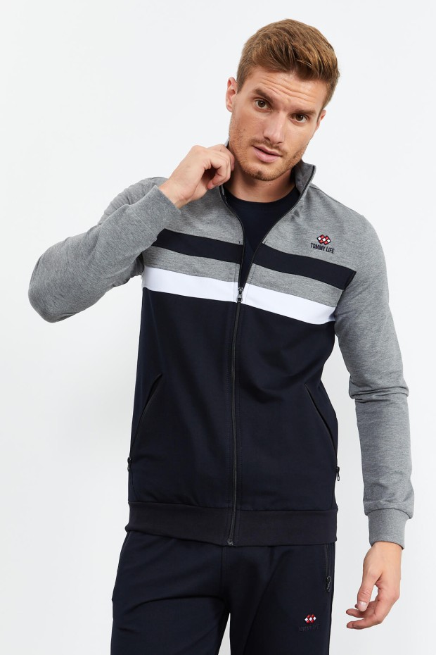 Tommy Life Stand Collar Navy Blue-Grey Men's Tracksuits