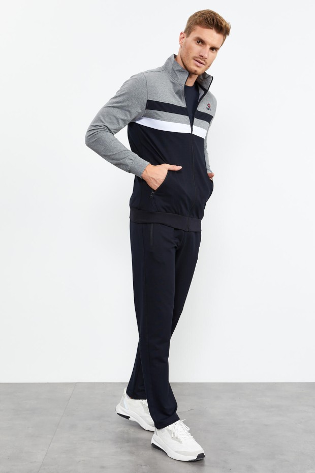 Tommy Life Stand Collar Navy Blue-Grey Men's Tracksuits