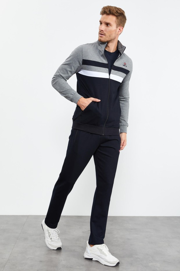 Tommy Life Stand Collar Navy Blue-Grey Men's Tracksuits