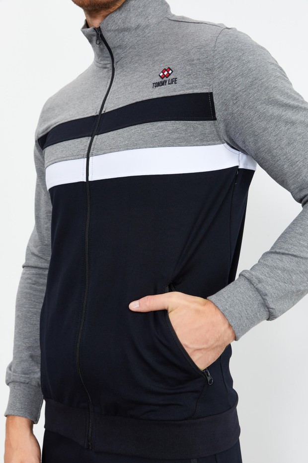 Tommy Life Stand Collar Navy Blue-Grey Men's Tracksuits