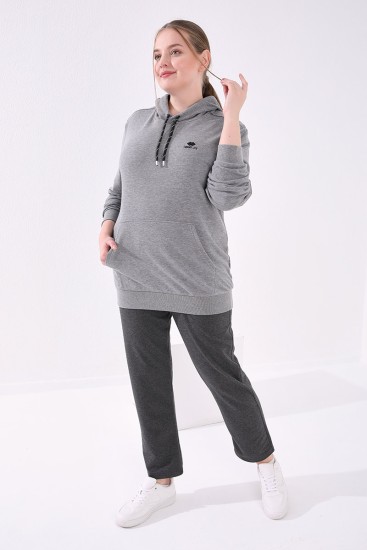 Tommy Life Classical Anthracite Women's Big Size Tracksuit Bottom - TOMMYLIFE (1)