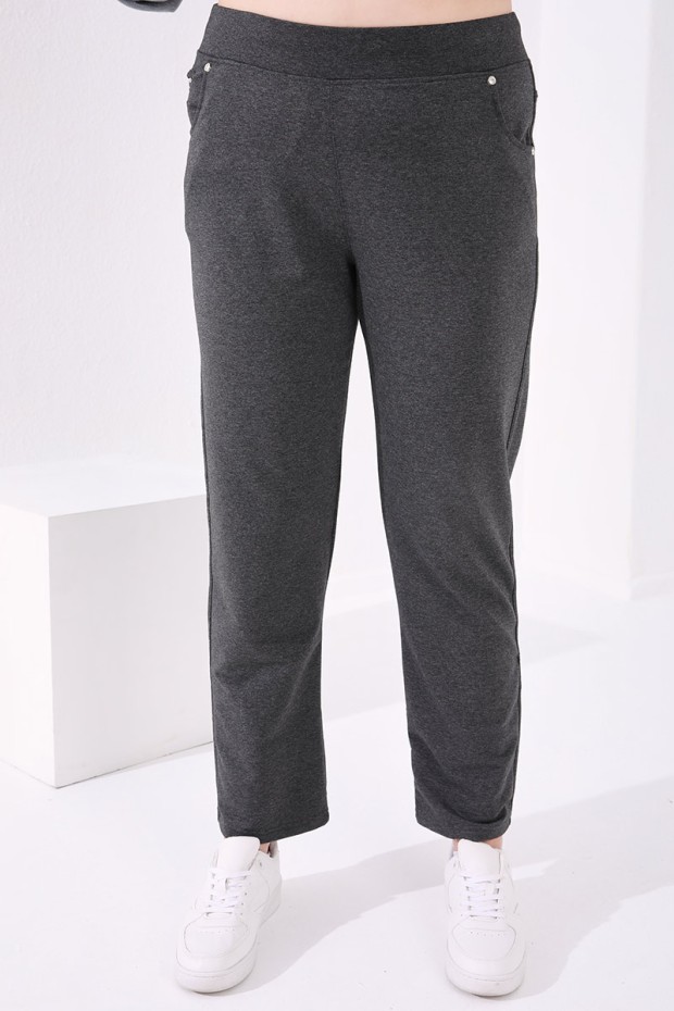 Tommy Life Classical Anthracite Women's Big Size Tracksuit Bottom - 5