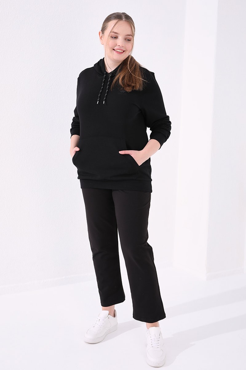Tommy Life Classical Black Women's Big Size Tracksuit Bottom - TOMMYLIFE (1)