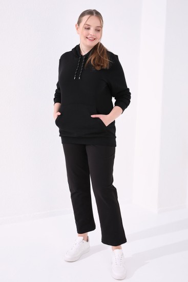 Tommy Life Classical Black Women's Big Size Tracksuit Bottom - TOMMYLIFE (1)
