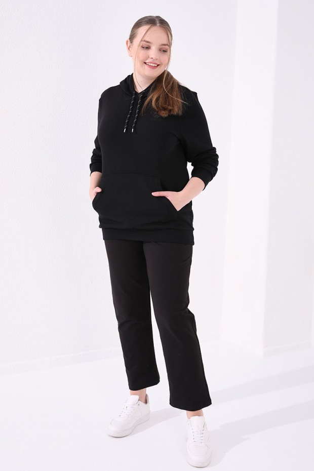 Tommy Life Classical Black Women's Big Size Tracksuit Bottom - 2