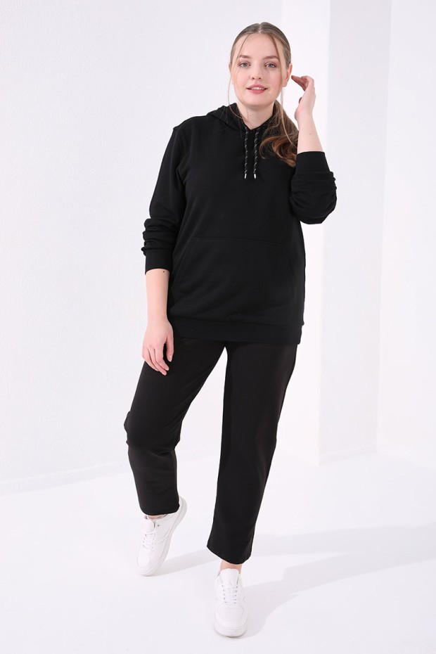 Tommy Life Classical Black Women's Big Size Tracksuit Bottom - 3