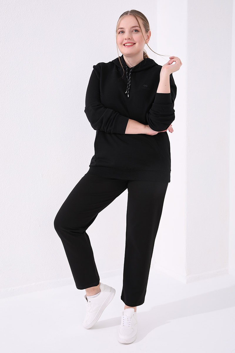 Tommy Life Classical Black Women's Big Size Tracksuit Bottom - TOMMYLIFE