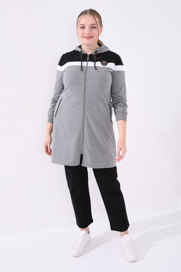 Tommy Life Grey-Melange Women's Big Size Tunic Set - Thumbnail