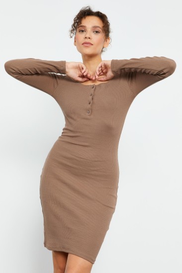 Women's Camisole Knitwear Beige Dress - 97116 - TOMMYLIFE (1)