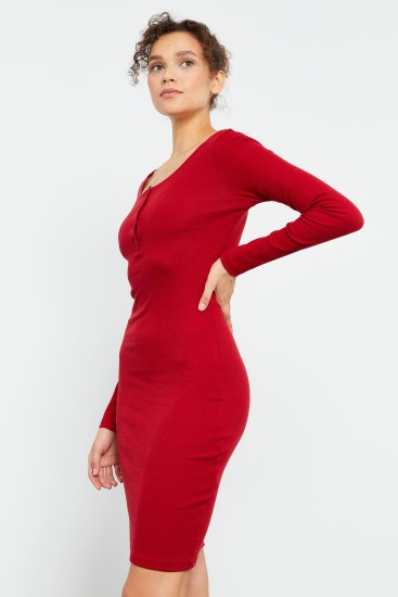 Women's Camisole Knitwear Maroon Dress - 97116 - TOMMYLIFE (1)