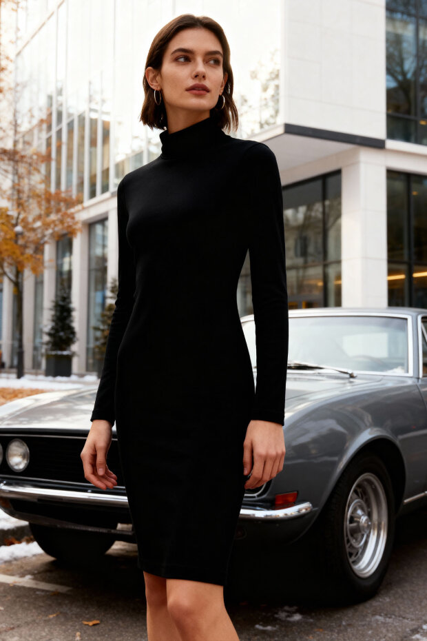 Women's Camisole Knitwear Tight Black Dress - 97117 - 2