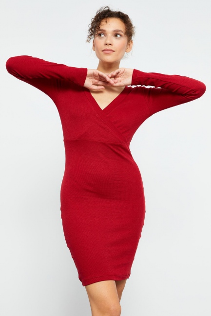 Women's Camisole Knitwear Tight Maroon Dress - 97118 