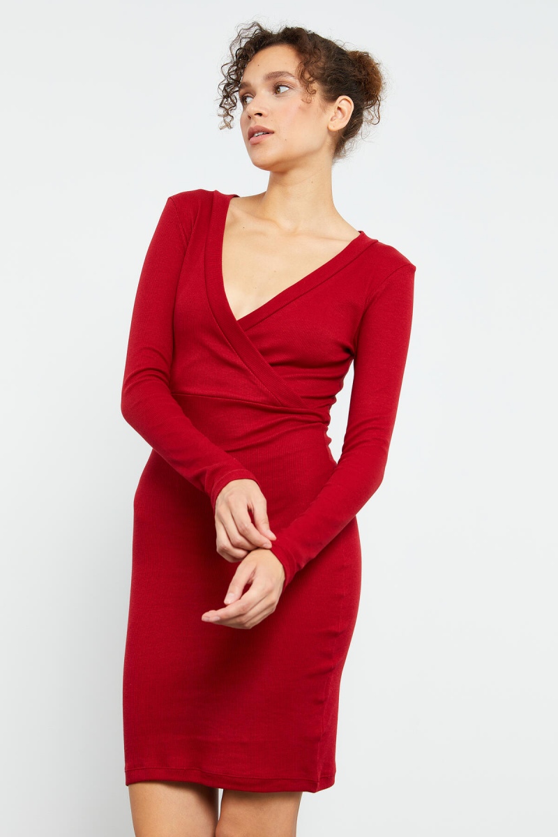 Women's Camisole Knitwear Tight Maroon Dress - 97118