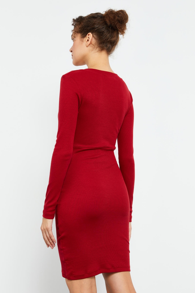 Women's Camisole Knitwear Tight Maroon Dress - 97118