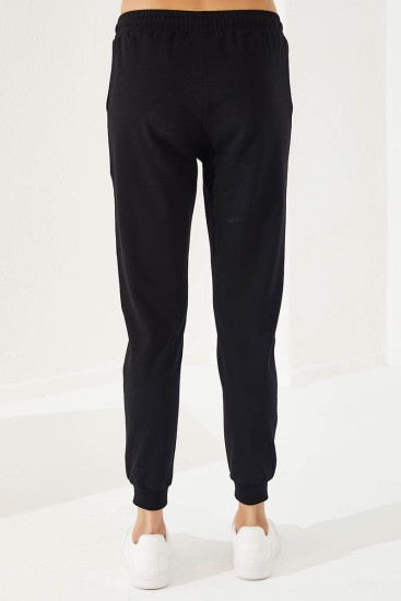 Women's Half Zippered Jogger Black Tracksuit - 95263 - Thumbnail