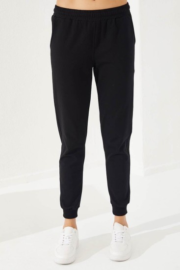 Women's Half Zippered Jogger Black Tracksuit - 95263 - Thumbnail