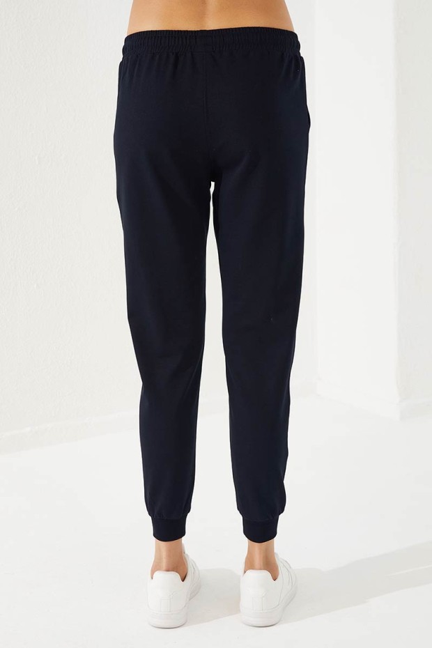 Women's Half Zippered Jogger Grey Melange-Navy Blue Tracksuit - 95263