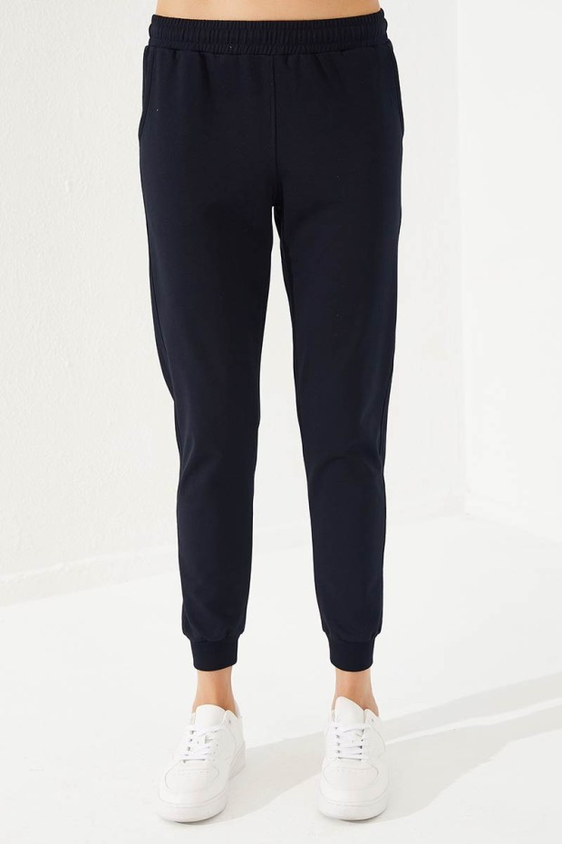 Women's Half Zippered Jogger Grey Melange-Navy Blue Tracksuit - 95263