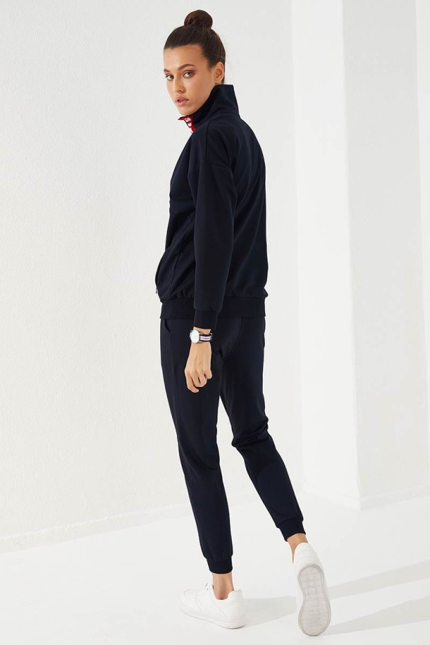 Women's Half Zippered Jogger Navy Blue Tracksuit - 95263