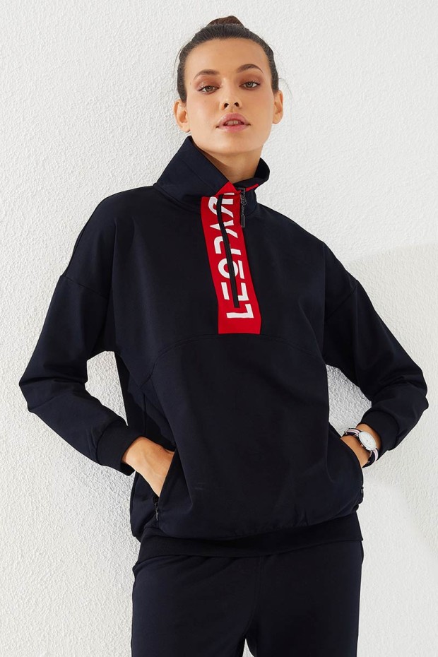 Women's Half Zippered Jogger Navy Blue Tracksuit - 95263