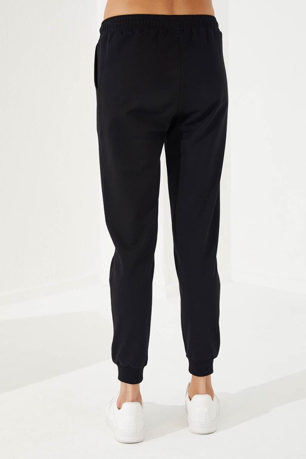 Women's Half Zippered V Patterned Jogger Black Tracksuit - 95269