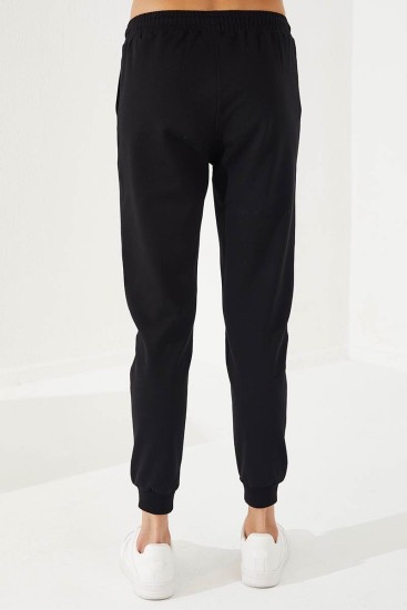 Women's Half Zippered V Patterned Jogger Earthlike-Black Tracksuit - 95269 - Thumbnail
