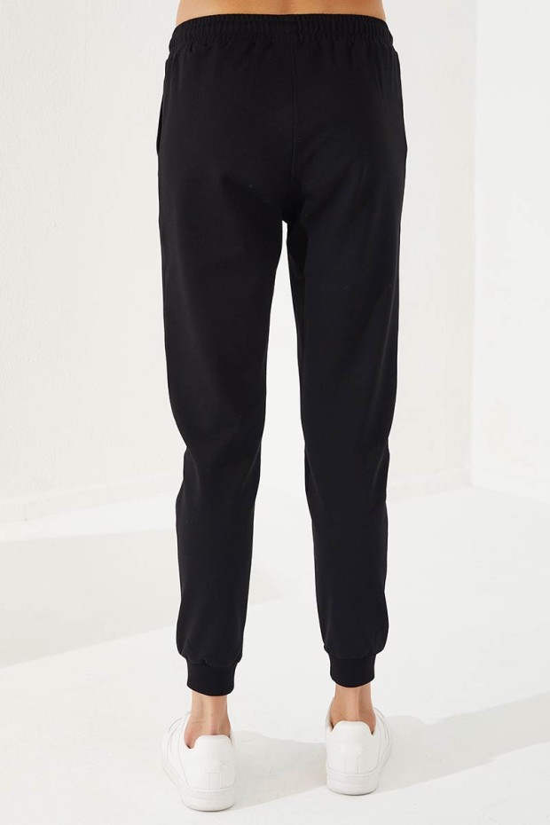 Women's Half Zippered V Patterned Jogger Earthlike-Black Tracksuit - 95269