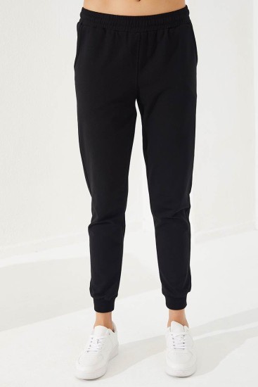 Women's Half Zippered V Patterned Jogger Earthlike-Black Tracksuit - 95269 - Thumbnail