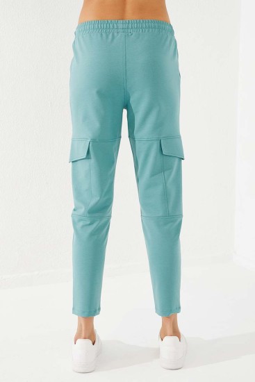 Women's High Waisted Cargo Pocket Mint Green Tracksuit Bottom - 94588 - Thumbnail