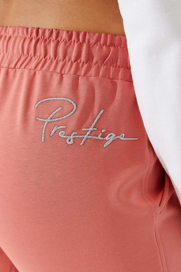 Women's High Waisted Embroidery Detailed Jogger Powder Tracksuit Bottom - 94578