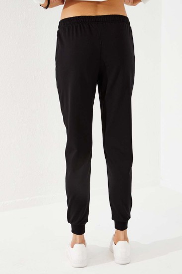 Women's High Waisted Pocket Detailed Jogger Black Tracksuit Bottom - 94574 - Thumbnail