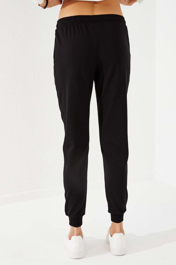 Women's High Waisted Pocket Detailed Jogger Black Tracksuit Bottom - 94574