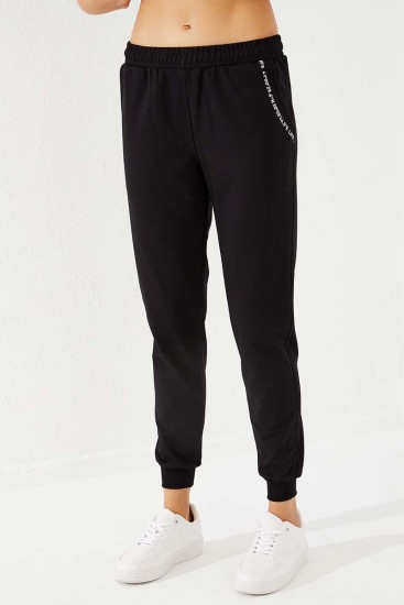 Women's High Waisted Pocket Detailed Jogger Black Tracksuit Bottom - 94574 - Thumbnail