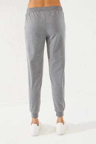 Women's High Waisted Pocket Detailed Jogger Grey Melange Tracksuit Bottom - 94574 - Thumbnail